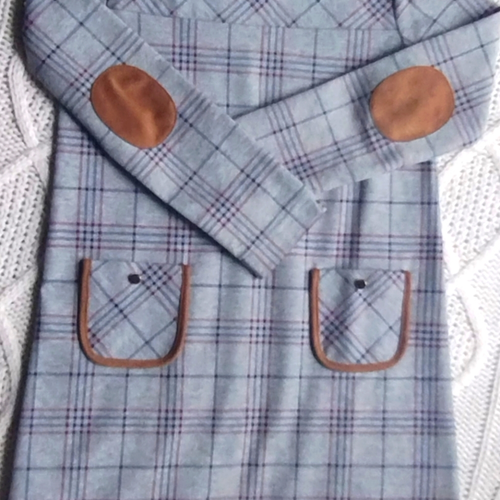 Girls plaid dress with suede elbow patch